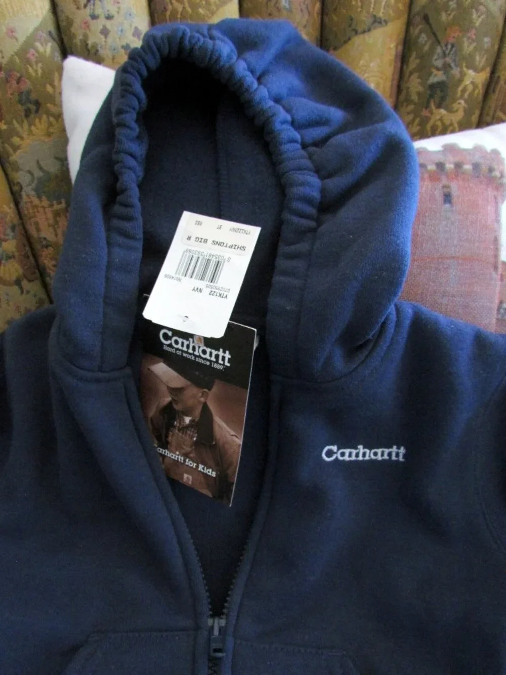 BOY'S CARHARTT JACKET, 3T, HOODED ZIP FRONT FLEECE NWT NAVY BLUE, FRONT POCKETS